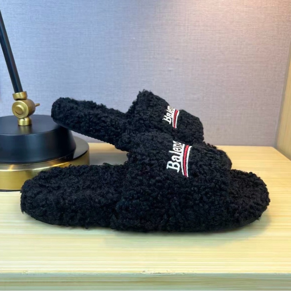 Balenciaga Black Textured Slides